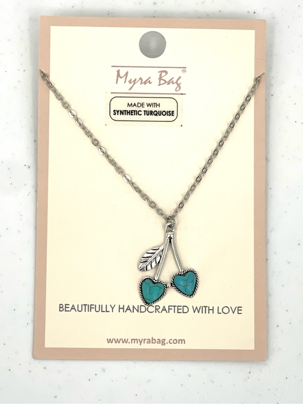 Myra bag nwt faux turquoise silver toned heart cherry necklace